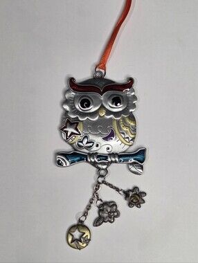 Ganz Enamel Owl Car Charm Rear View Mirror/Christmas Ornament With Ribbon